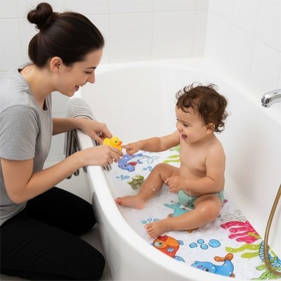 Tapis De Douche DermaSensitivo SilverRack 53x53 Cm – Transparent Galets – 100% Sans BPA – Antidérapant Bébé Enfant – Antibactérien